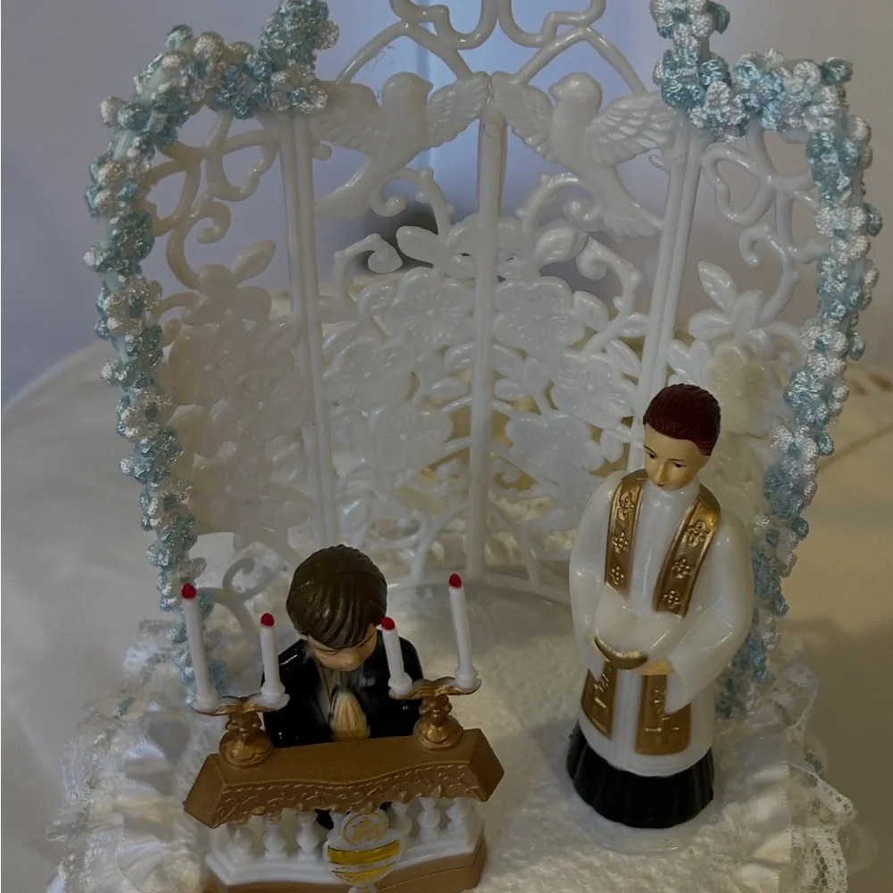 Elegant Religious first communion Cake Topper with Gold and White Accents